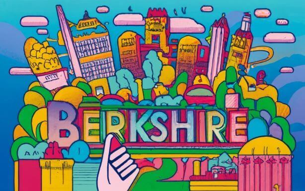 Illustrated cityscape representing Berkshire with the word 'Berkshire' prominently displayed, highlighting the network of chat discussions