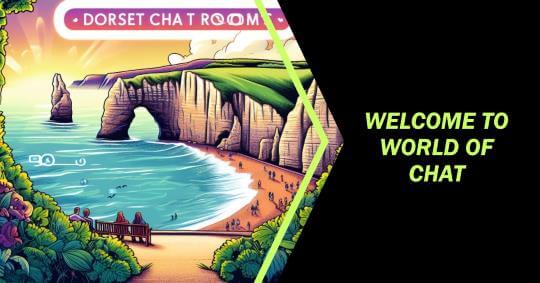 Illustration of Dorset's coastline with 'Dorset Chat Rooms' overlay, representing an online chat community platform